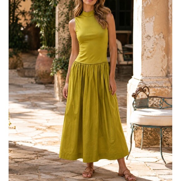 Free People Dresses & Skirts - Free People Free Est Pepita Midi Dress Sleeveless Pleated Solid Cotton XS 289688